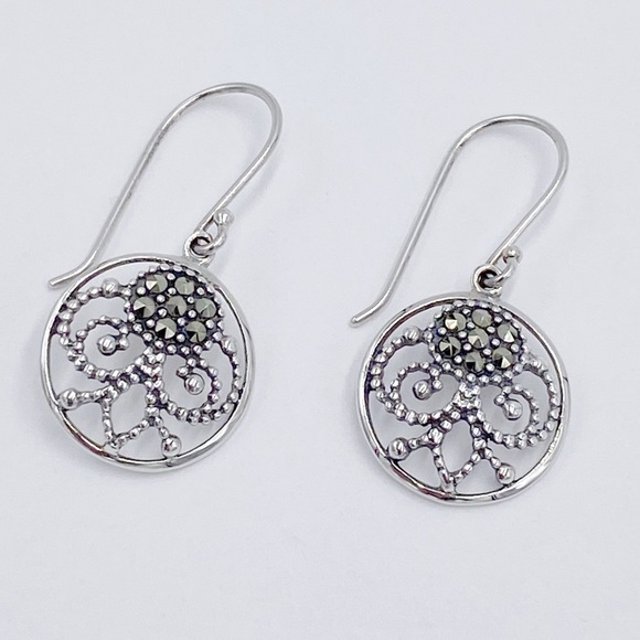 Sterling Silver Marcasite Earrings Dangle
Drop Earrings - Picture 1 of 6